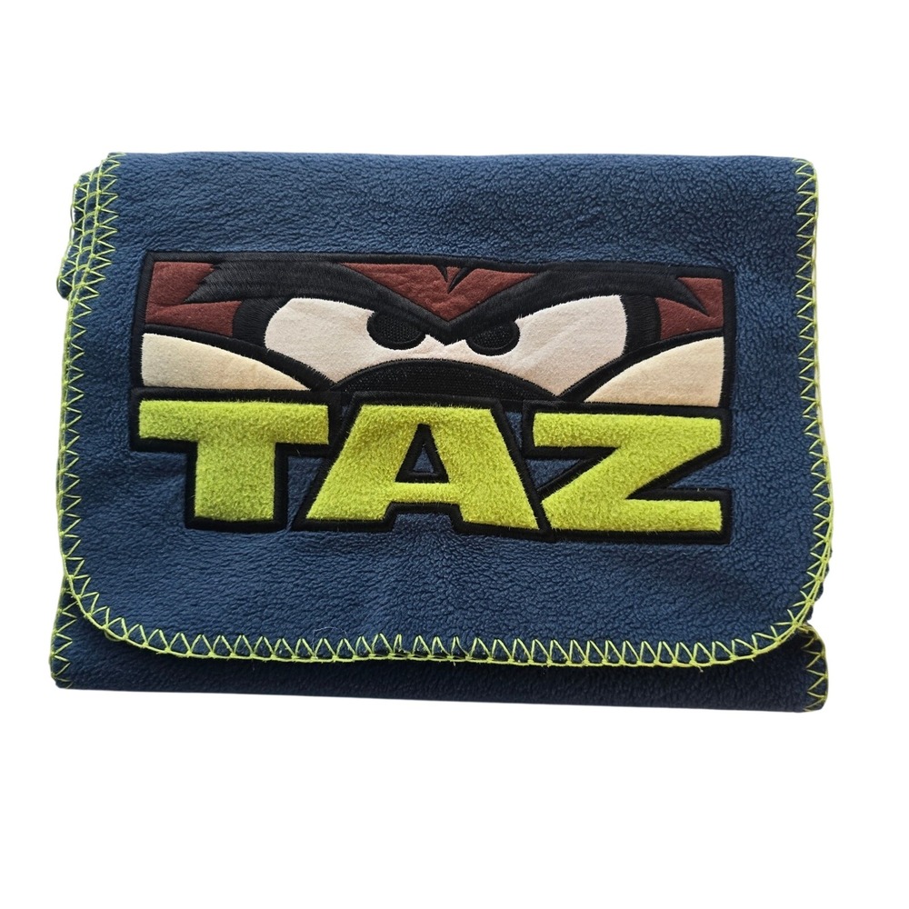 Vintage 1997 Warner Bros Studio Store Taz Fleece Scarf Navy Blue Lime Green‎ 90s